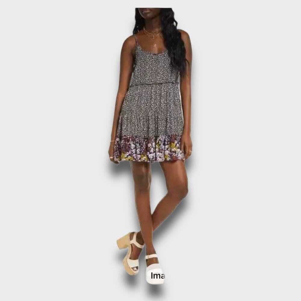 BP NWOT FLOWY SPAGETTI STRAP DARK FLORAL SUNDRESS DRESS BREEZY BLACK MED…